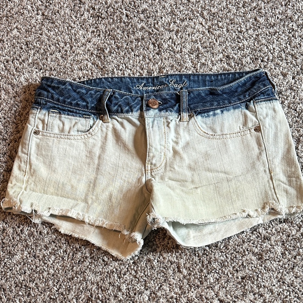 American Eagle Outfitters Two-Tone Denim Cutoff Shorts - Light Blue